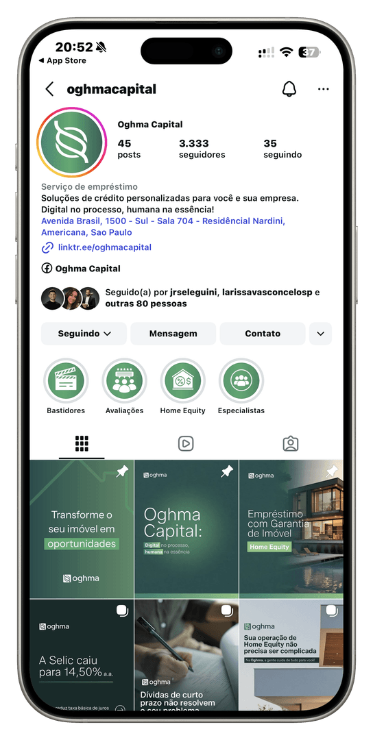 Perfil da Oghma Capital nas redes sociais